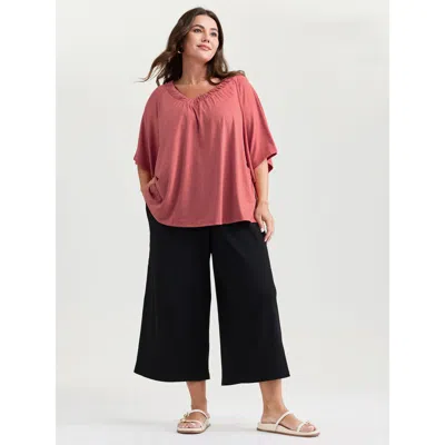 Bloomchic Women's Plus Size Supersoft Bust-friendly Flowy Plain Top Coral Half Sleeve Casual 28/5x In Orange