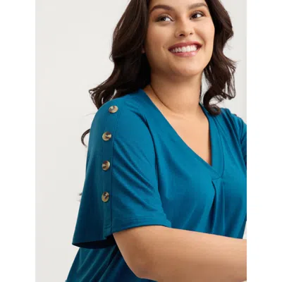 Bloomchic Women's Plus Size Supersoft Bust-friendly Pleated T-shirt Aegean Solid Casual Short Sleeve V-neck 10 In Blue