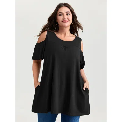 Bloomchic Women's Plus Size Supersoft Bust-friendly Shoulder Cut-out T-shirt Black Non Casual Short Sleeve 12/