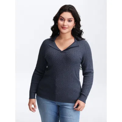 Bloomchic Women's Plus Size Supersoft Cable Knit Blazer Collar Fitted Pullover Indigo Long Sleeve 12/l In Purple
