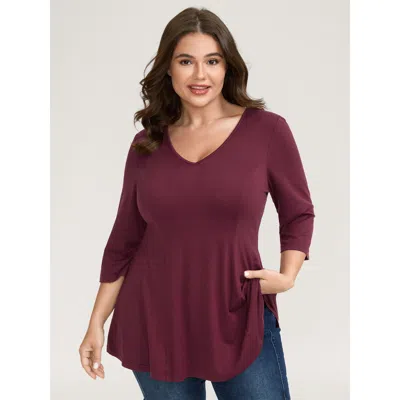 Bloomchic Women's Plus Size Supersoft Cinched-flared Waist Knit Top Burgundy 3/4 Sleeve Casual 22-24/3x