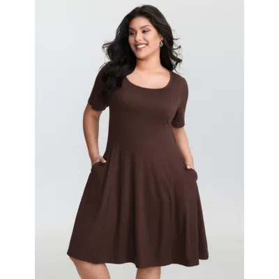 Bloomchic Women's Plus Size Supersoft Cinched-waist Plain Mini Dress Maroon Solid Knee Length Casual 22-24/3x In Burgundy