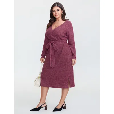 Bloomchic Women's Plus Size Supersoft Color Blend Knit Belted Midi Dress Burgundy Solid Midi Elegant Lace-up 1