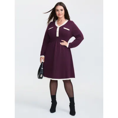 Bloomchic Women's Plus Size Supersoft Color Contrast A-line Midi Sweater Dress Scarlet Non Knee Colorblock 12/ In Red