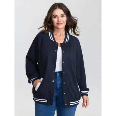 Bloomchic Women's Plus Size Supersoft Color Contrast Bomber Jacket Indigo Colorblock Cocoon 10/m In Purple