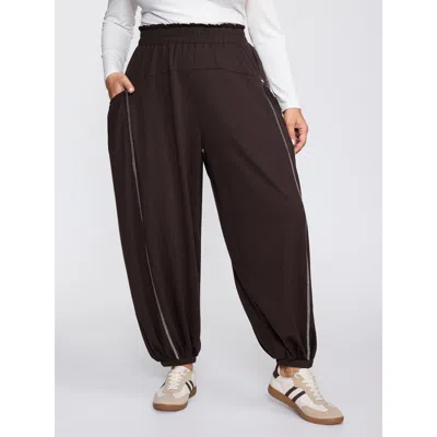 Bloomchic Women's Plus Size Supersoft Color Contrast Edges Pockets Pants Darkbrown Non Tapered Ankle Mid Rise  In Brown