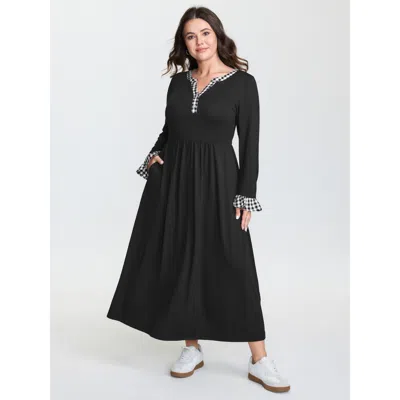 Bloomchic Women's Plus Size Supersoft Color Contrast Pockets Maxi Dress Black Plaid Maxi Casual Colorblock 10/