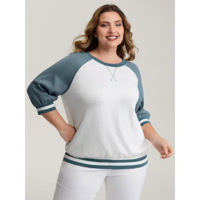 Bloomchic Women's Plus Size Supersoft Color Contrast Round Neck Sweatshirt Multicolor Casual 18-20/2x