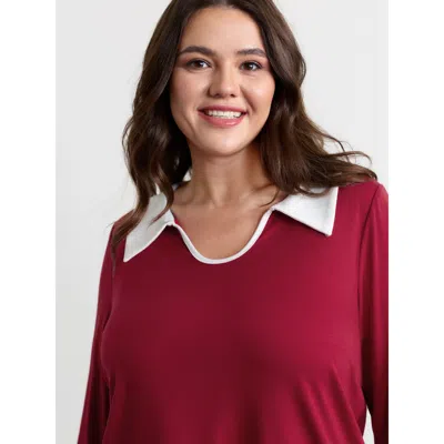 Bloomchic Women's Plus Size Supersoft Color Contrast Stretchy T-shirt Brightred Non Casual Three Quarter Lengt