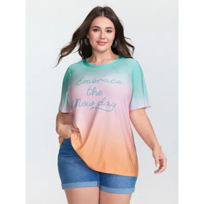 Bloomchic Women's Plus Size Supersoft Color Gradient Embrace New Days T-shirt Multicolor Ombre Casual Short Sl