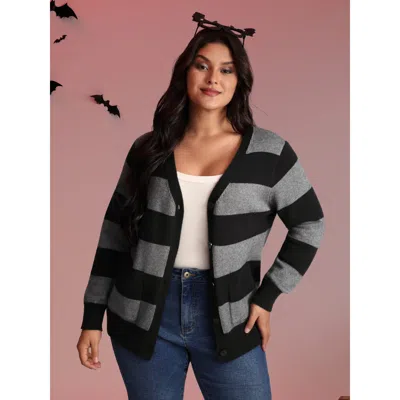 Bloomchic Women's Plus Size Supersoft Colorblock Button-down Knit Cardigan Darkgray Long Sleeve 22-24/3x In Gray