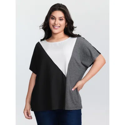 Bloomchic Women's Plus Size Supersoft Colorblock Round Neck T-shirt Multicolor Casual Short Sleeve 12/l