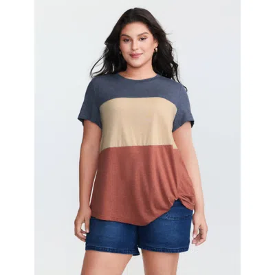 Bloomchic Women's Plus Size Supersoft Colorblock Twist Hem T-shirt Multicolor Non Casual Cap Sleeve 22-24/3x