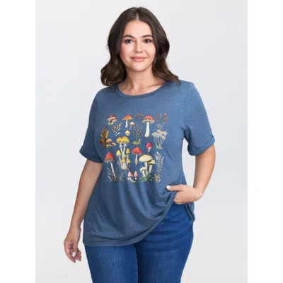 Bloomchic Women's Plus Size Supersoft Colorful Mushroom Pattern Heather T-shirt Mediumblue Fruit And Vegetable