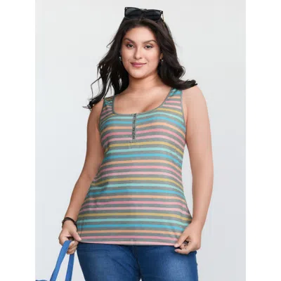 Bloomchic Women's Plus Size Supersoft Colorful Stripes Scoop Neck Tank Top Mediumgray Casual 10/m