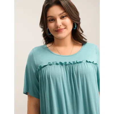 Bloomchic Women's Plus Size Supersoft Cotton Wood Ear Edge Top Arctic Short Sleeve Vacation Round Neck 22-24/3 In White