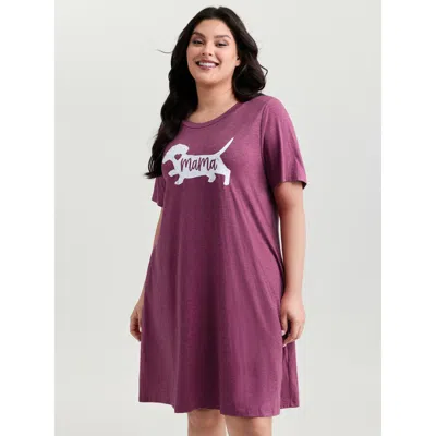 Bloomchic Women's Plus Size Supersoft Cute Puppy Print Relaxed-fit Tee Nightgown Burgundy Short 10/m
