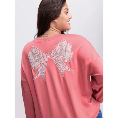 Bloomchic Women's Plus Size Supersoft Cut-out Bow Embroidery Sweatshirt Watermelon Casual 14-16/1x In Green