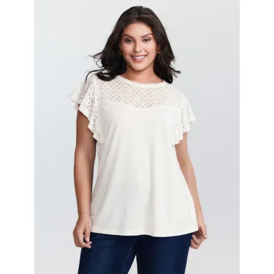 Bloomchic Women's Plus Size Supersoft Cut-out Neckline Flutter Sleeve T-shirt Originalwhite Synthetic Texture 