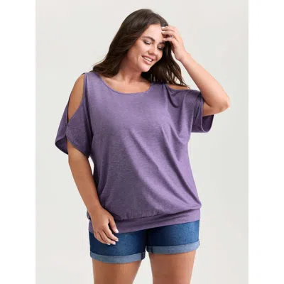 Bloomchic Women's Plus Size Supersoft Cut-out Shoulder T-shirt Mauve Solid Casual Short Sleeve Round Neck 10/m In Purple