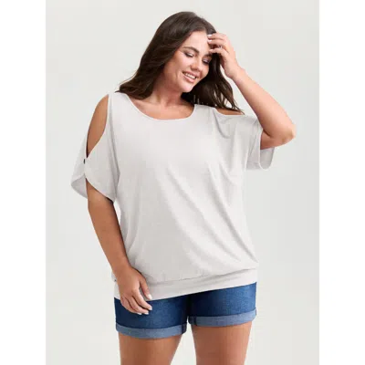Bloomchic Women's Plus Size Supersoft Cut-out Shoulder T-shirt Originalwhite Solid Casual Short Sleeve Round N