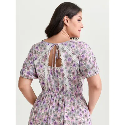 Bloomchic Women's Plus Size Supersoft Delicate Floral Lace Trim Mini Dress Multicolor Ditsy Floral Knee Length