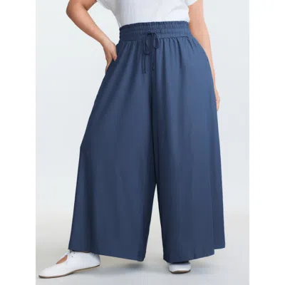 Bloomchic Women's Plus Size Supersoft Denim-like Wide Leg Pants Mediumblue Non Wide Leg Mid Rise Casual 12/l