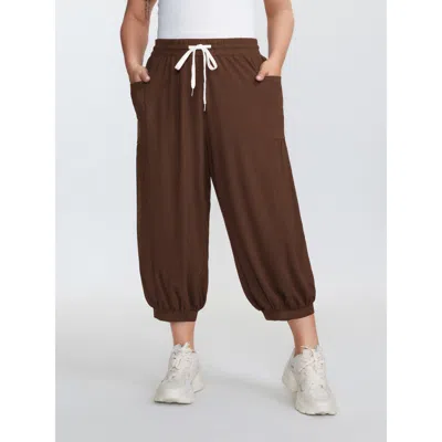 Bloomchic Women's Plus Size Supersoft Drawstring Cropped Jogger Pants Browncoffeecolor Non Tapered Ankle High 