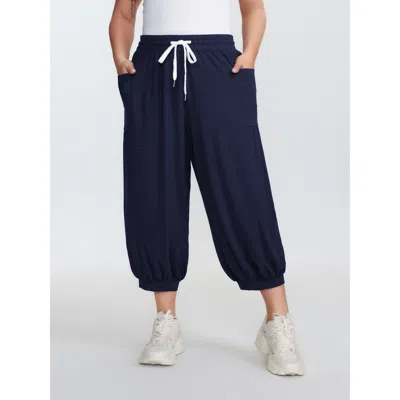 Bloomchic Women's Plus Size Supersoft Drawstring Cropped Jogger Pants Indigo Non Tapered Ankle High Rise Casua In Purple