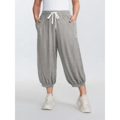 Bloomchic Women's Plus Size Supersoft Drawstring Cropped Jogger Pants Mediumgray Non Tapered Ankle High Rise C