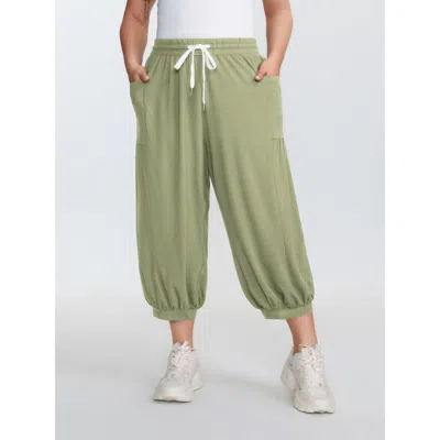 Bloomchic Women's Plus Size Supersoft Drawstring Cropped Jogger Pants Sage Non Tapered Ankle High Rise Casual  In Green