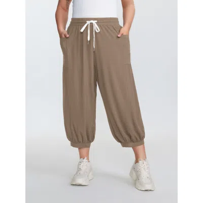 Bloomchic Women's Plus Size Supersoft Drawstring Cropped Jogger Pants Tan Non Tapered Ankle High Rise Casual 1 In Brown