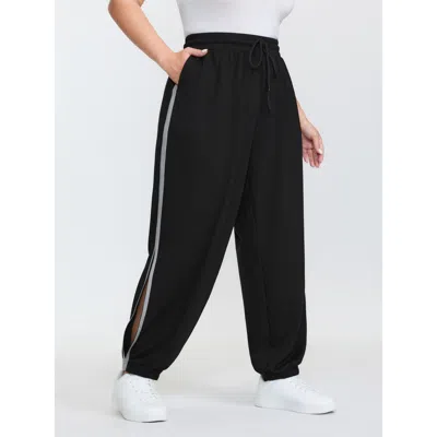 Bloomchic Women's Plus Size Supersoft Drawstring Jogger Pants Black Non Tapered Ankle Mid Rise Casual 12/l