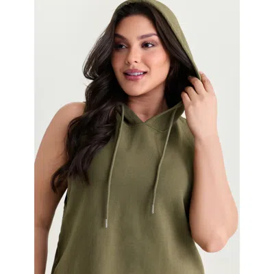 Bloomchic Women's Plus Size Supersoft Drawstring Neckline Tank Top Armygreen Casual A-line Hooded Neck 12/l