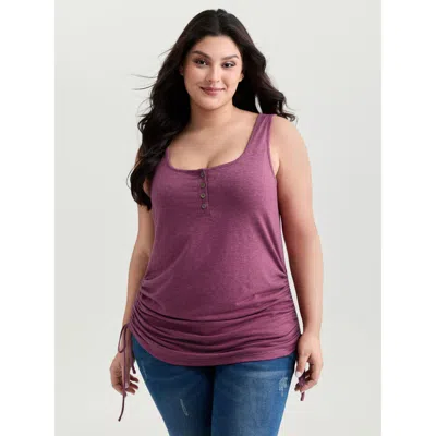 Bloomchic Women's Plus Size Supersoft Drawstring Ruched Scoop Neckline Tank Top Burgundy Casual H-line 12/l