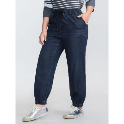 Bloomchic Women's Plus Size Supersoft Drawstring Waist Cuffed Jeans Denimindigo Tapered Ankle Low Stretch 20/2