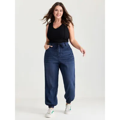 Bloomchic Women's Plus Size Supersoft Drawstring Waist Jogger Jeans Denimindigo Not Graphics Lace-up Jogger Lo