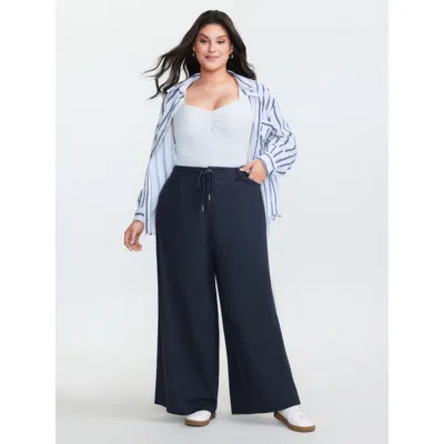 Bloomchic Women's Plus Size Supersoft Drawstring Waist Wide-leg Pants Indigo Non Wide Leg High Rise Casual 10/ In Purple