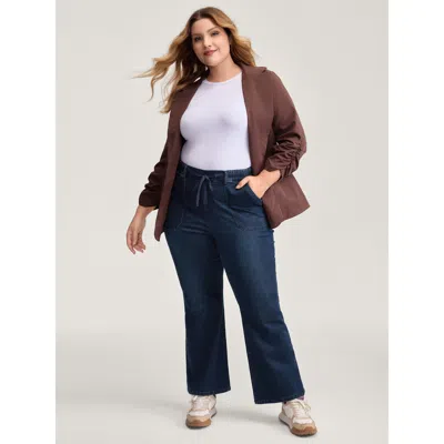 Bloomchic Women's Plus Size Supersoft Elastic Waist Drawstring Bootcut Jeans Denimindigo Elastic Waist Slight 