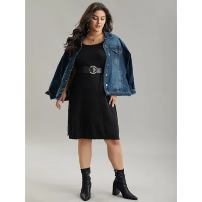 Bloomchic Women's Plus Size Supersoft Essentials Anti-pilling Shoulderless Sweater Dress Black Plain 12/l