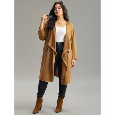Bloomchic Women's Plus Size Supersoft Essentials Asymmetrical Neck Plain Kimono Chocolate Plain Pocket 12/l In Brown