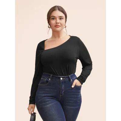 Bloomchic Women's Plus Size Supersoft Essentials Asymmetrical Neckline T-shirt Black Long Sleeve Office 28/5x