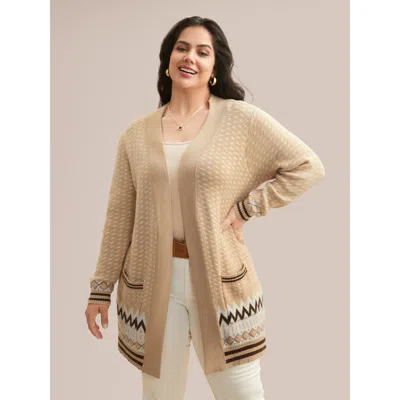 Bloomchic Women's Plus Size Supersoft Essentials Bandana Geometric Pocket Cardigan Tan Long Sleeve 22-24/3x In Brown