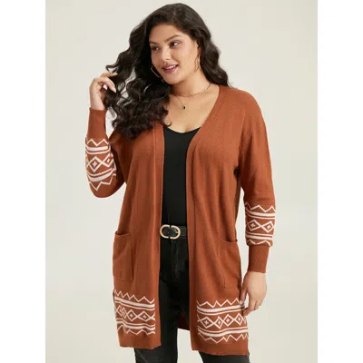 Bloomchic Women's Plus Size Supersoft Essentials Bandana Split Side Cardigan Chocolate Long Sleeve 12/l In Brown