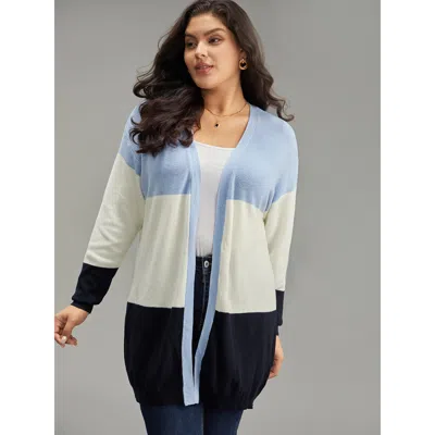 Bloomchic Women's Plus Size Supersoft Essentials Colorblock Contrast Open Front Cardigan Blue Long Sleeve 18-2