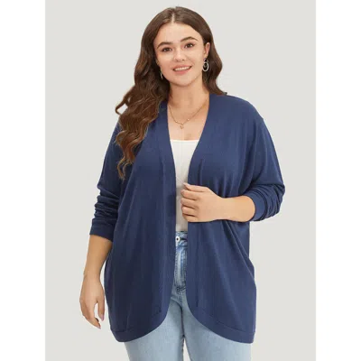 Bloomchic Women's Plus Size Supersoft Essentials Curved Hem Open Front Cardigan Indigo Long Sleeve 12/l In Purple