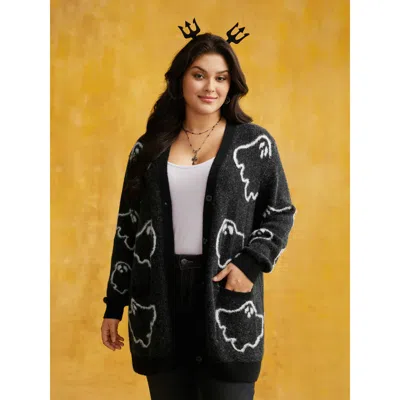 Bloomchic Women's Plus Size Supersoft Essentials Ghost Mink-hair Like Cardigan Black Long Sleeve 14-16/1x