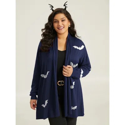 Bloomchic Women's Plus Size Supersoft Essentials Halloween Bat Pattern Lapel Collar Cardigan Indigo 22-24/3x In Purple