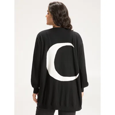 Bloomchic Women's Plus Size Supersoft Essentials Halloween Moon Open Front Puff Sleeve Cardigan Black Long Sle