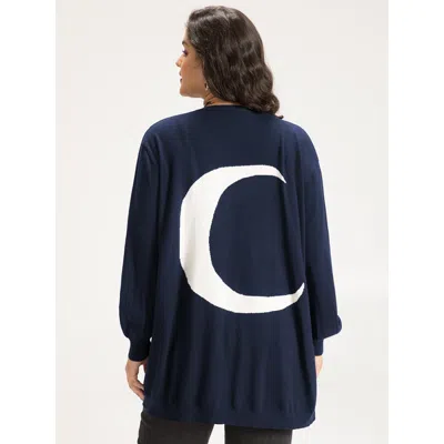 Bloomchic Women's Plus Size Supersoft Essentials Halloween Moon Open Front Puff Sleeve Cardigan Indigo Long Sl In Purple